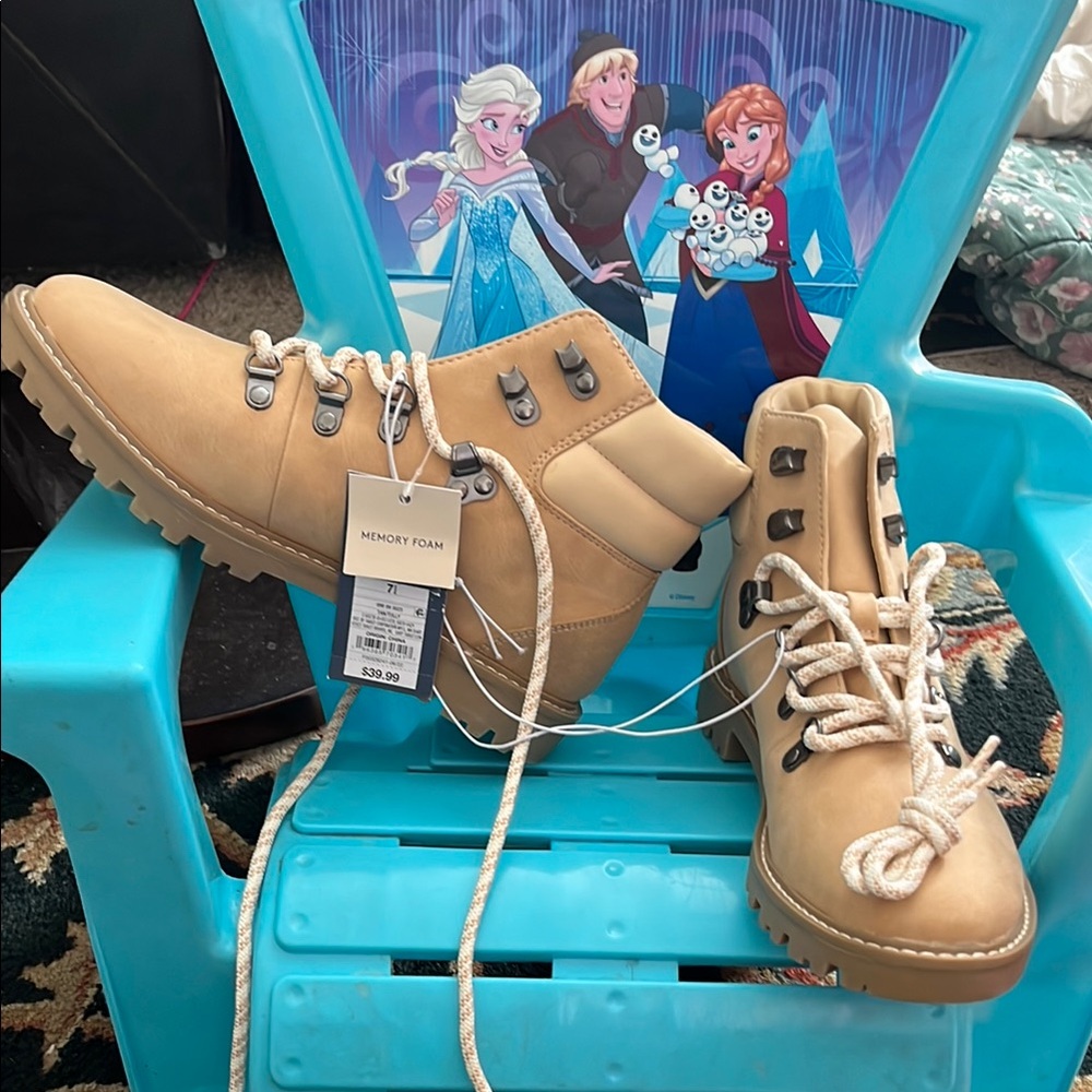 Tan Memory Foam Ankle Boots with Laces